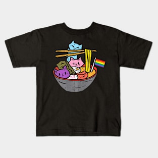 Rainbow Flag Cats Ramen Anime Gay Pride Month Lgbtq Kids T-Shirt